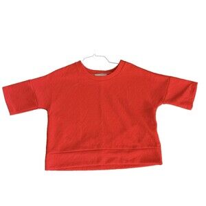 Ann Taylor Loft Tomato Side Zip Cropped Short Sleeve Heavy Top Shirt Size L